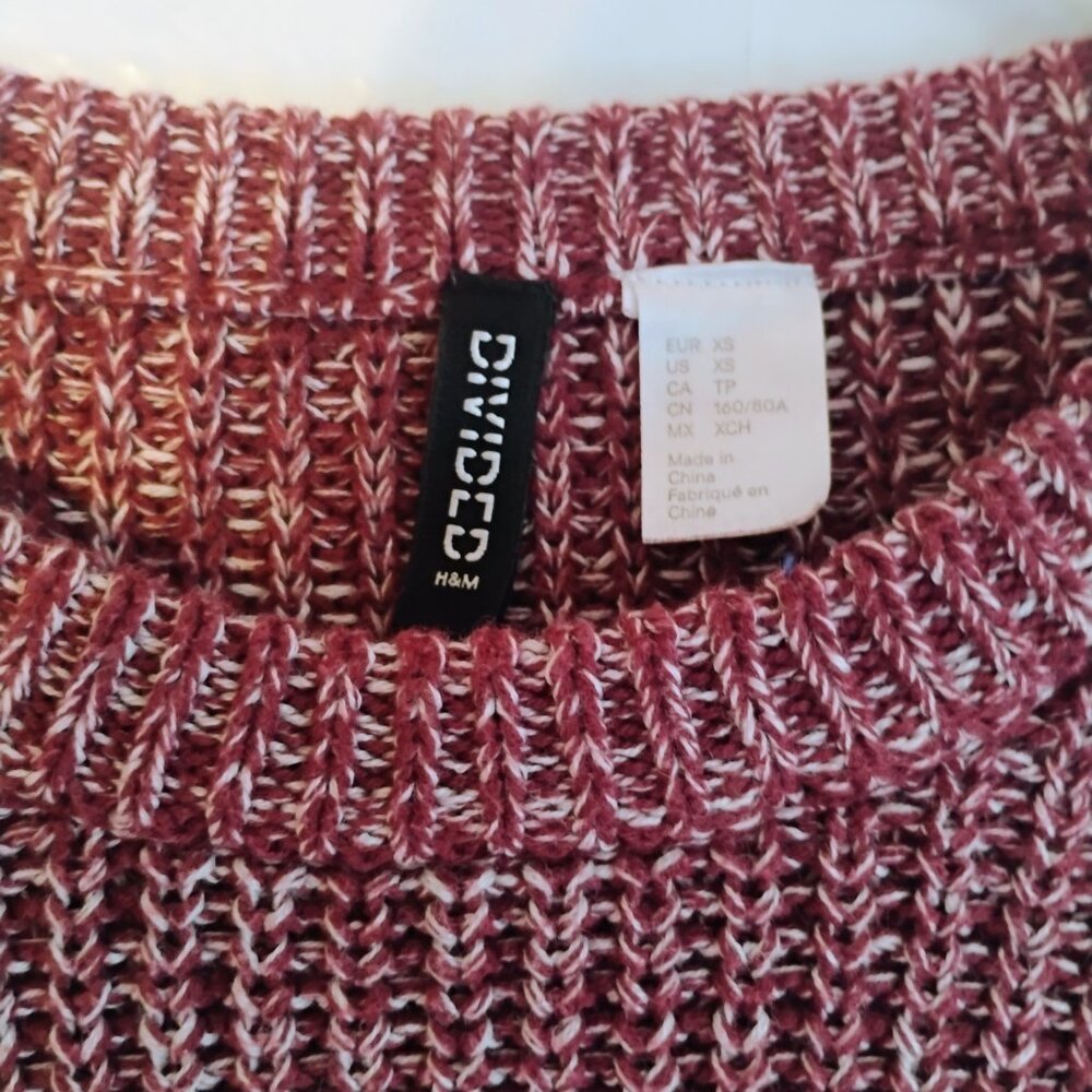 H&M Divided Marled Knit Cropped Sweater XS Burgundy Long Sleeve - Picture 2 of 4